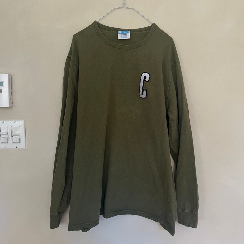 Champion Long Sleeve T Shirt C Patch Olive Green Men's X-Large
